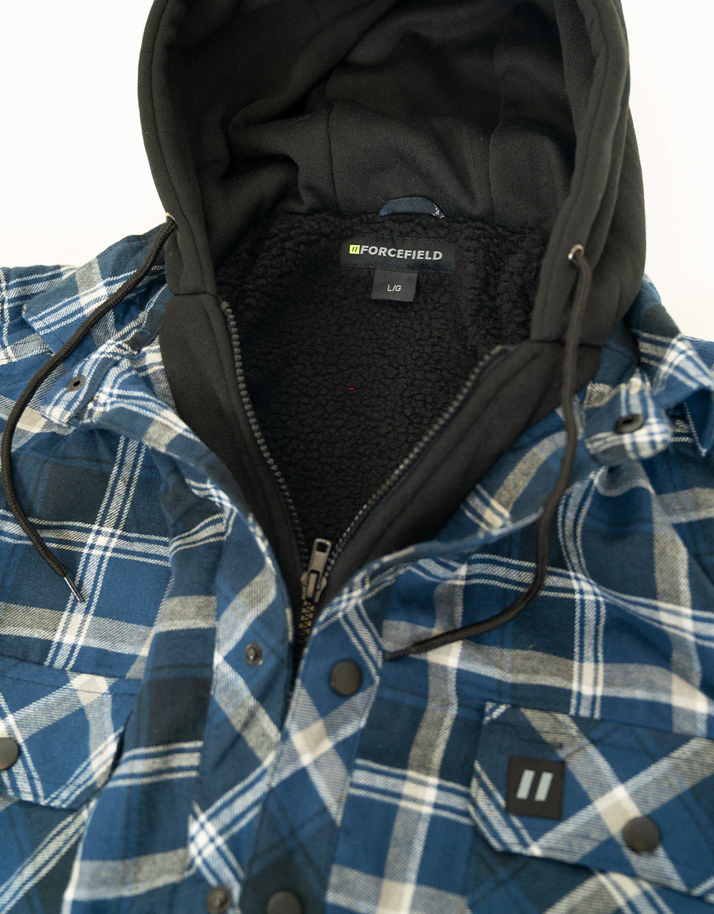 Forcefield Blue Hooded Sherpa-Lined Flannel Shirt Jacket - Image 3
