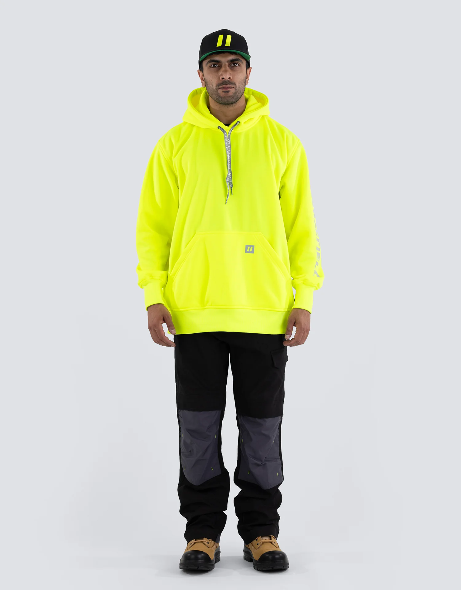 Forcefield Hi Vis Lime Pullover Forcefield Logo Sleeve Graphic Hoodie - Image 6