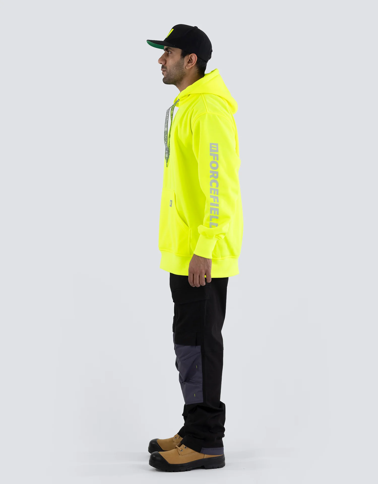 Forcefield Hi Vis Lime Pullover Forcefield Logo Sleeve Graphic Hoodie - Image 7