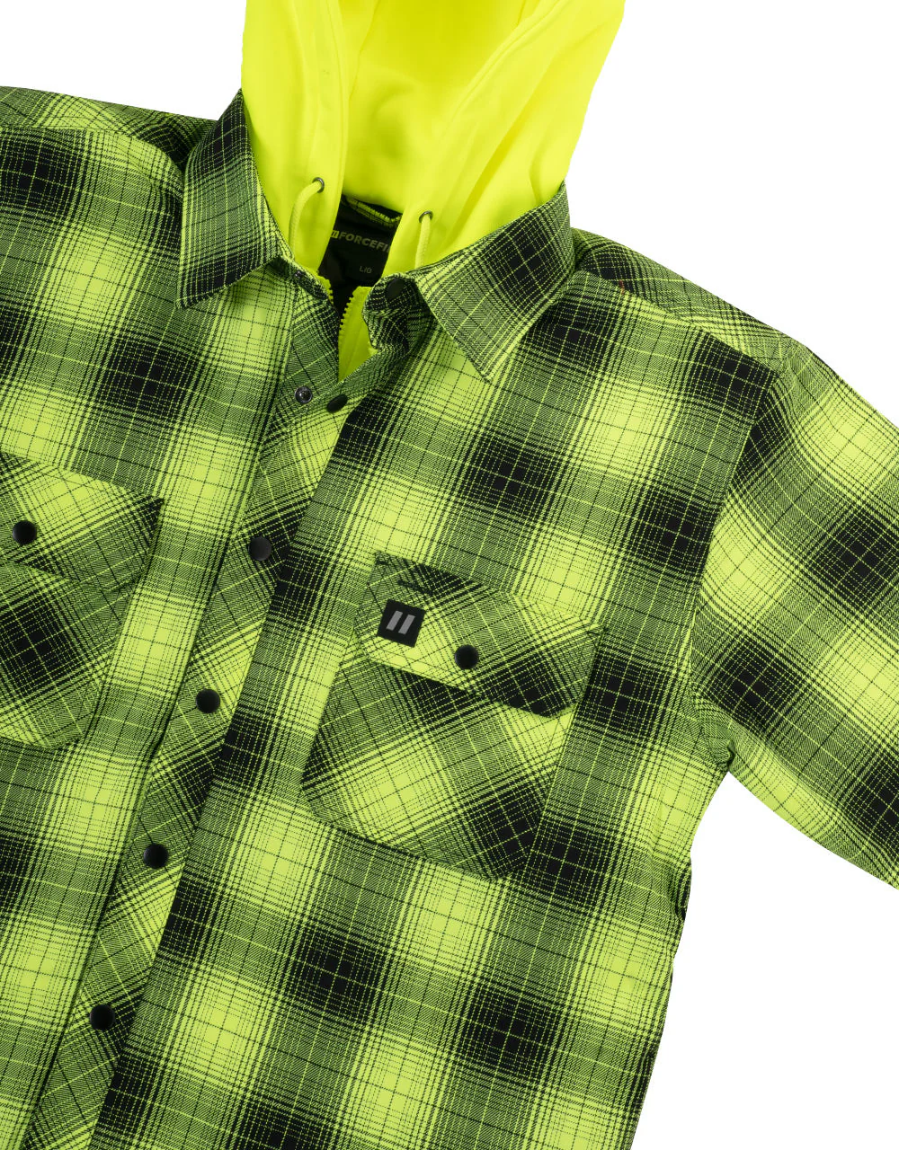 Forcefield Hi Vis Black Shadow Plaid Hooded Quilt-Lined Flannel Shirt Jacket - Image 3