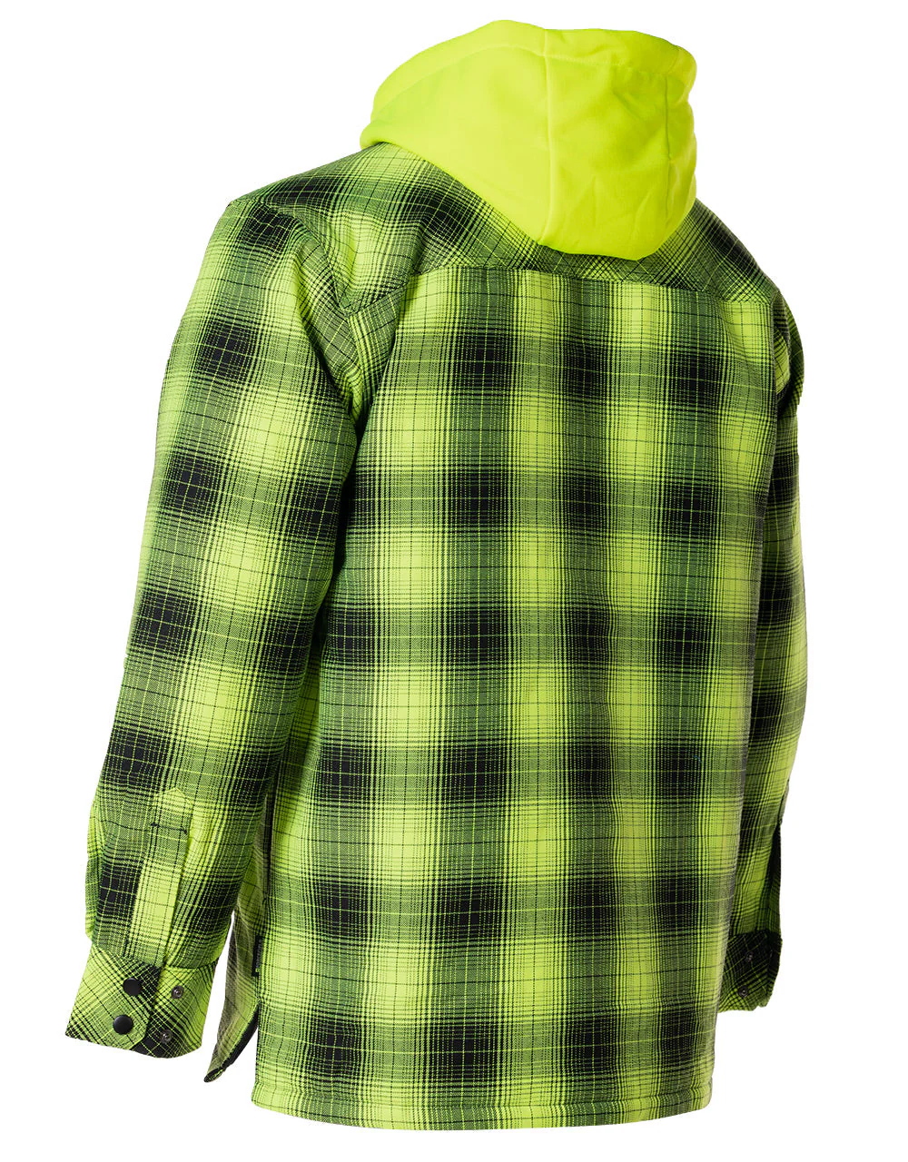 Forcefield Hi Vis Black Shadow Plaid Hooded Quilt-Lined Flannel Shirt Jacket - Image 4
