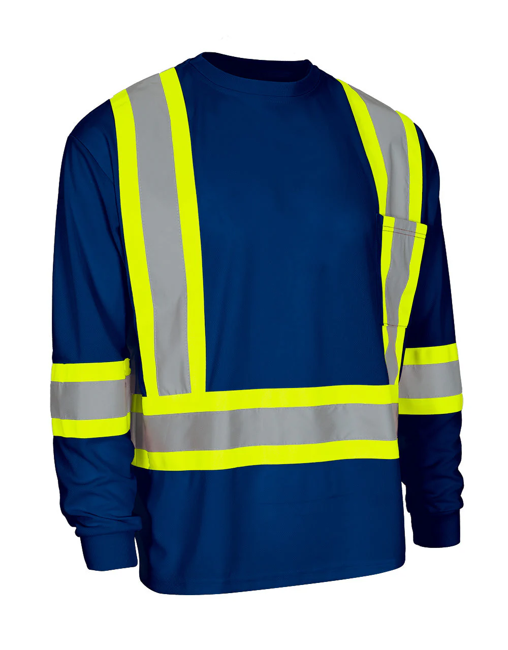 Forcefield Hi Vis Crew Neck Long Sleeve Safety Tee with Chest Pocket - Image 5