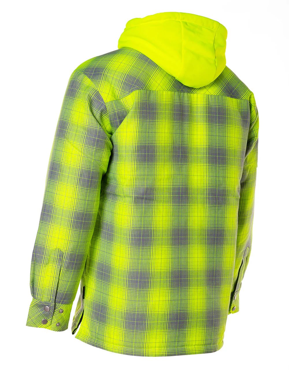 Forcefield Hi Vis Grey Shadow Plaid Hooded Quilt-Lined Flannel Shirt Jacket - Image 3