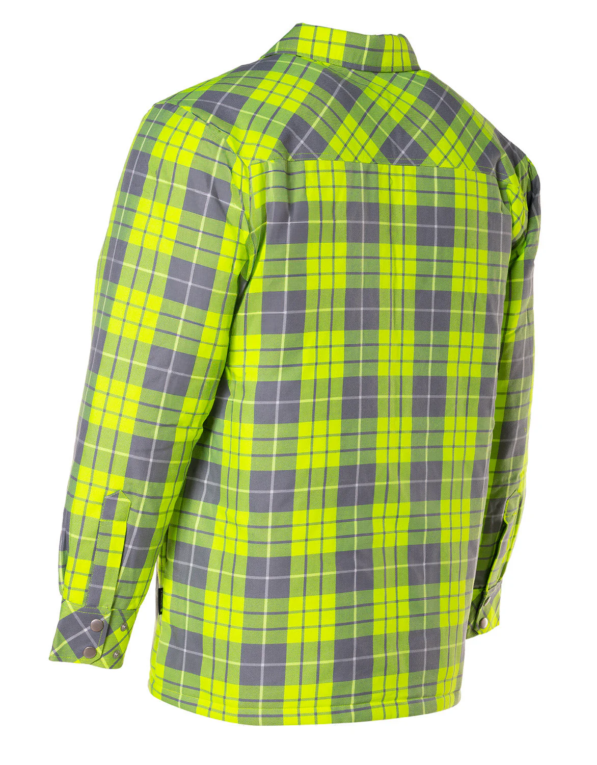 Forcefield Hi Vis Lime Plaid Quilted Flannel Shirt Jacket with Front Zip - Image 3