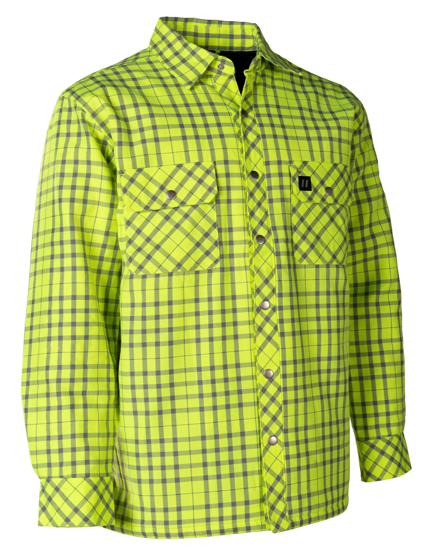 Forcefield Hi Vis Lime/Sliver Micro Plaid Quilted Flannel Shirt Jacket