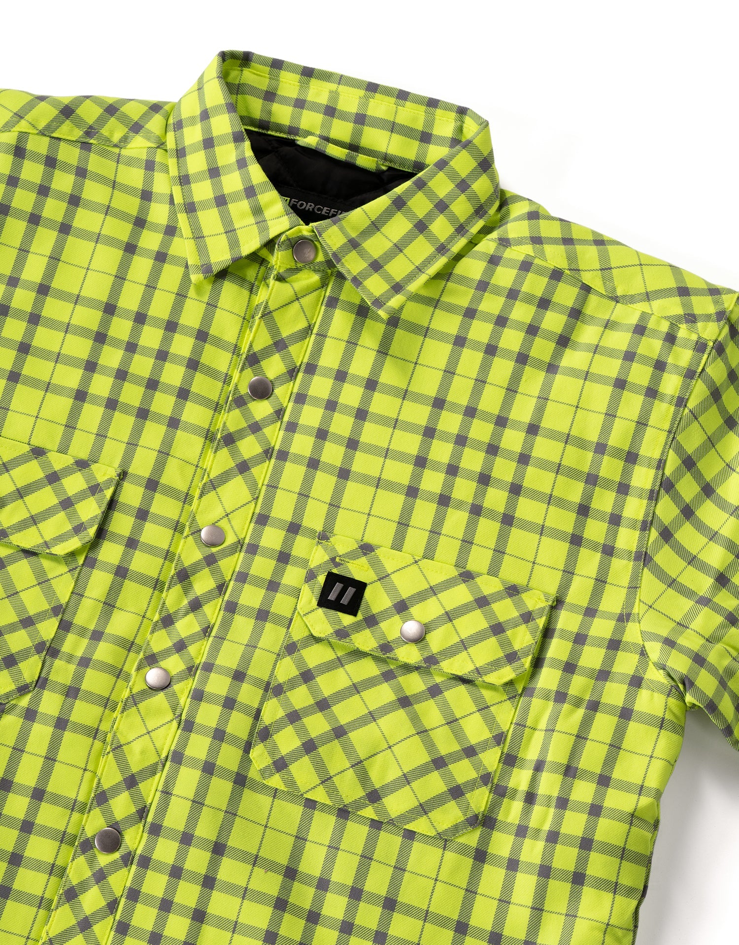 Forcefield Hi Vis Lime/Sliver Micro Plaid Quilted Flannel Shirt Jacket - Image 2