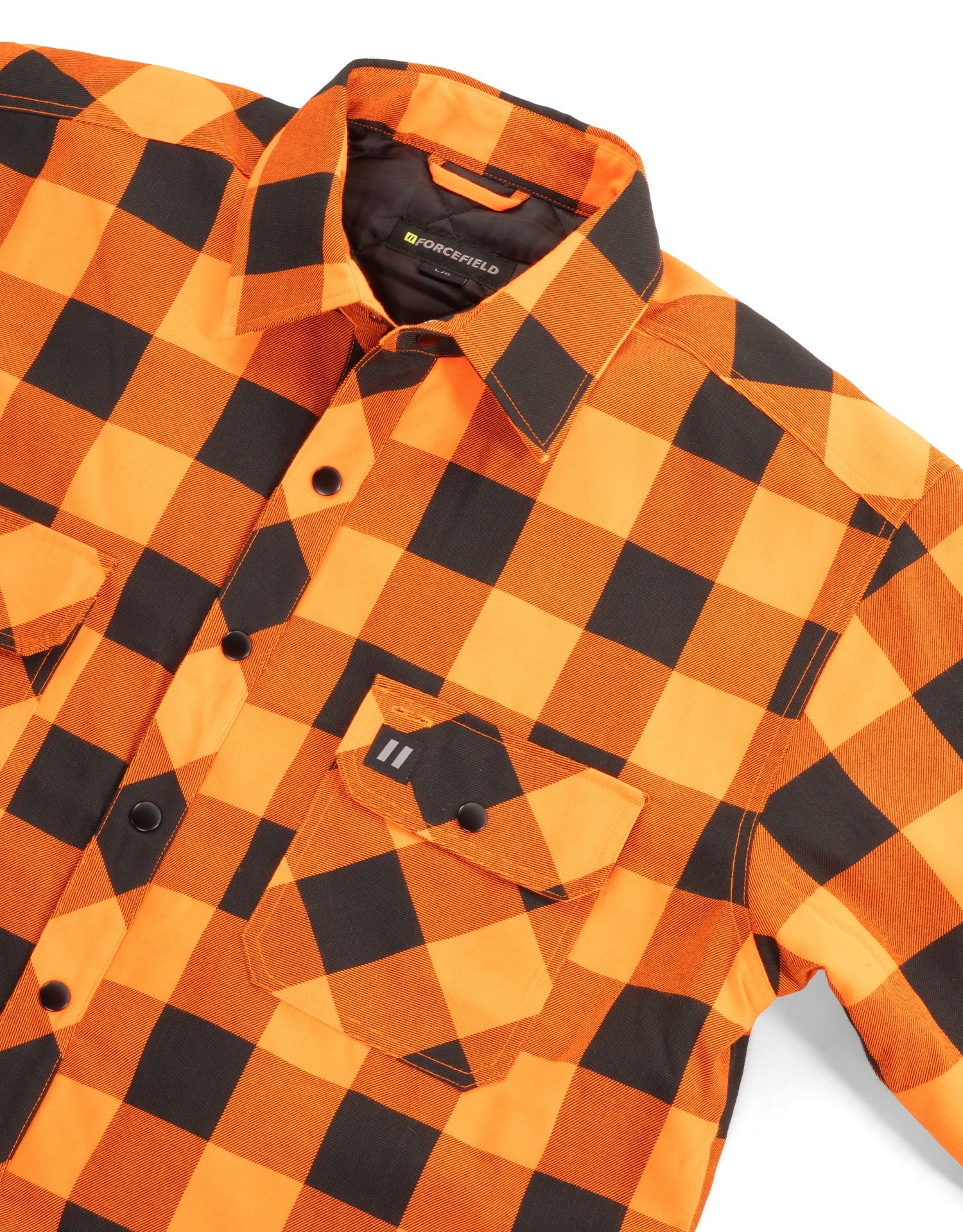 Forcefield Hi Vis Orange/Black Buffalo Plaid Quilted Flannel Shirt Jacket - Image 3