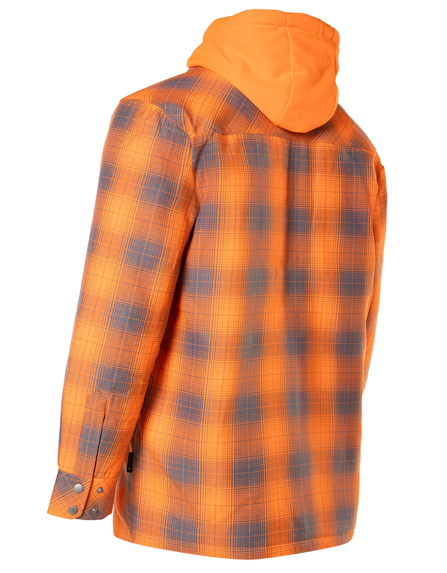 Forcefield Hi Vis Orange Shadow Plaid Hooded Quilt-Lined Flannel Shirt Jacket - Image 7
