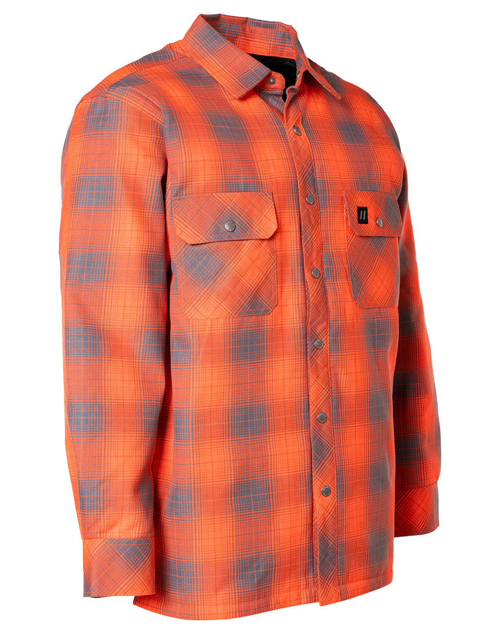 Forcefield Hi Vis Orange Shadow Plaid Quilted Flannel Shirt Jacket - Image 2