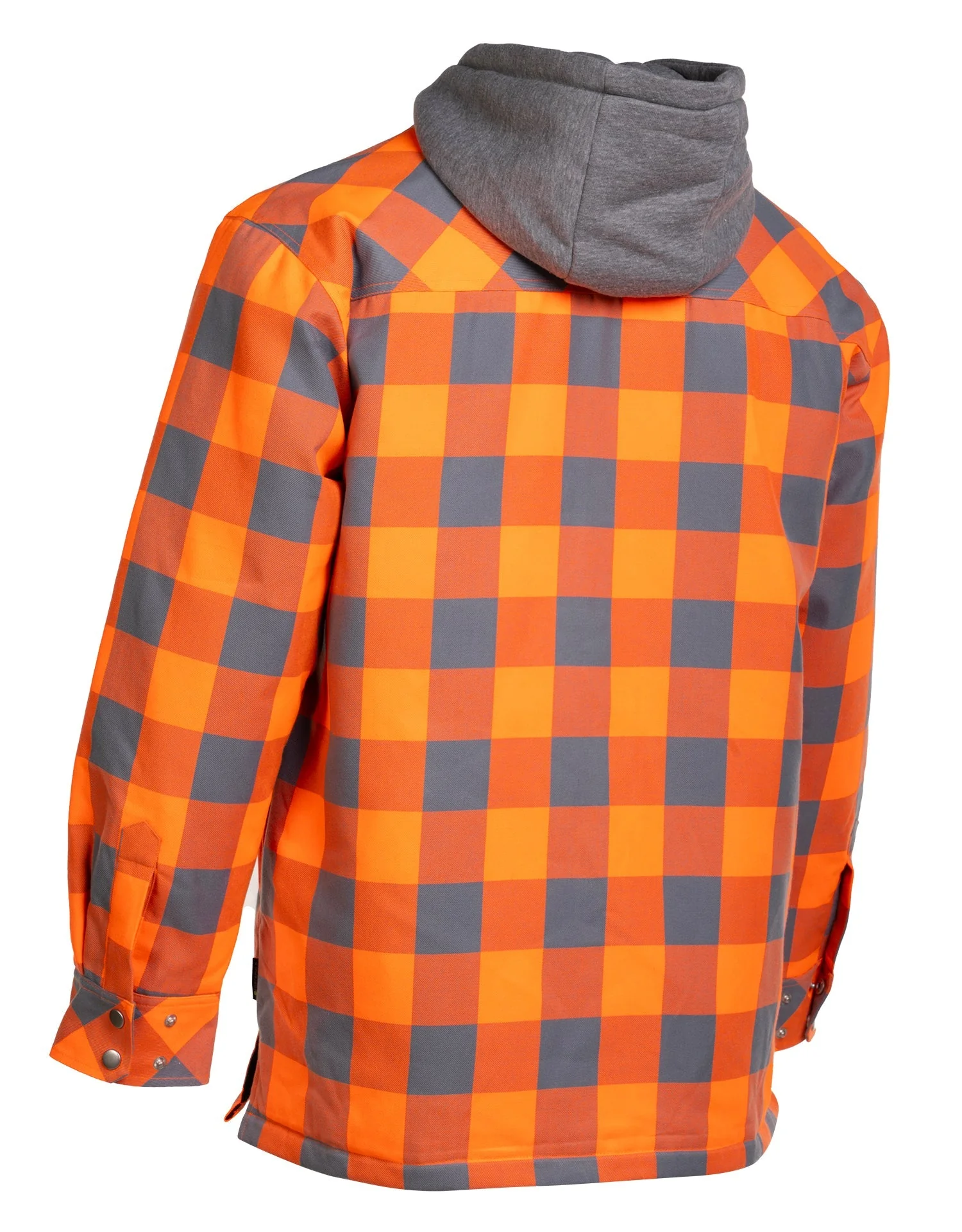 Forcefield Hi Vis Orange/Silver Buffalo Plaid Hooded Quilt-Lined Flannel Shirt Jacket - Image 3