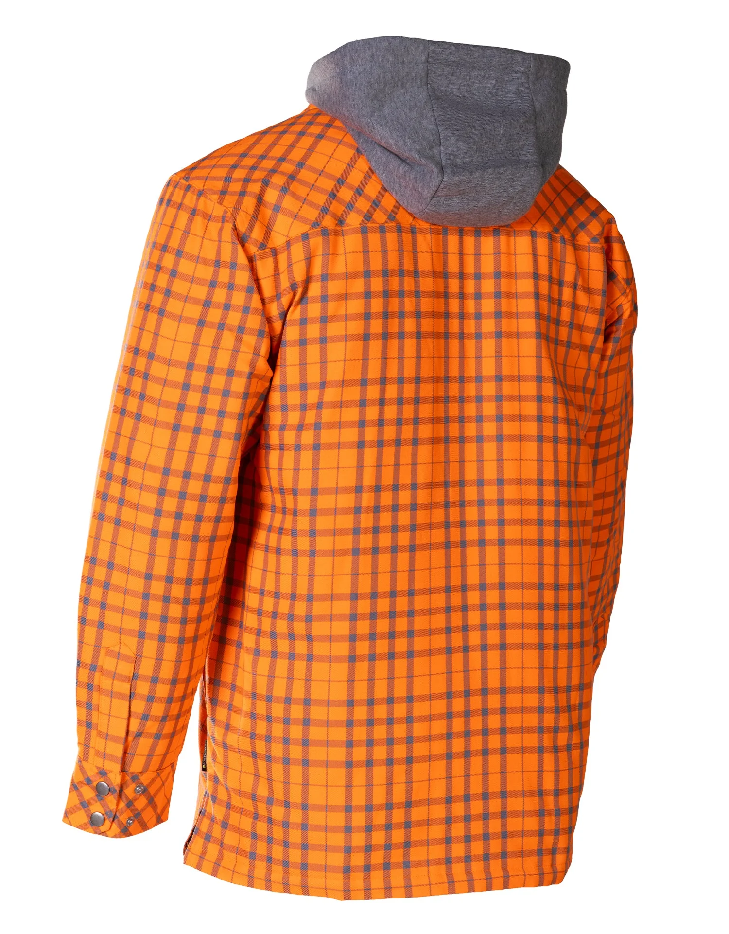 Forcefield Hi Vis Orange/Silver Micro Plaid Hooded Quilt-Lined Flannel Shirt Jacket - Image 3