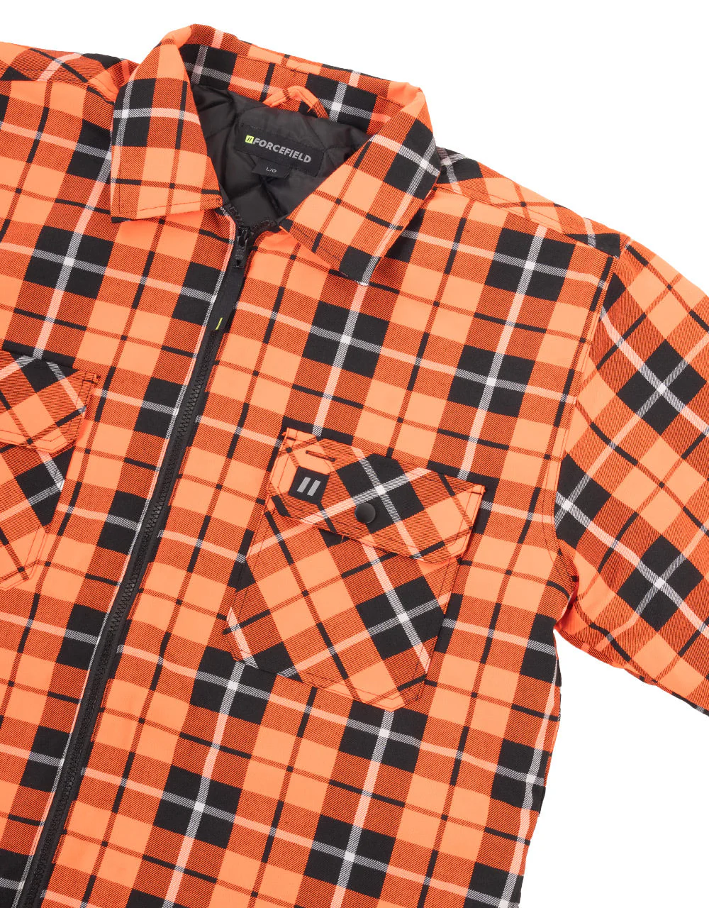 Forcefield Hi Vis Orange Tartan Plaid Quilted Flannel Shirt Jacket with Front Zip - Image 3