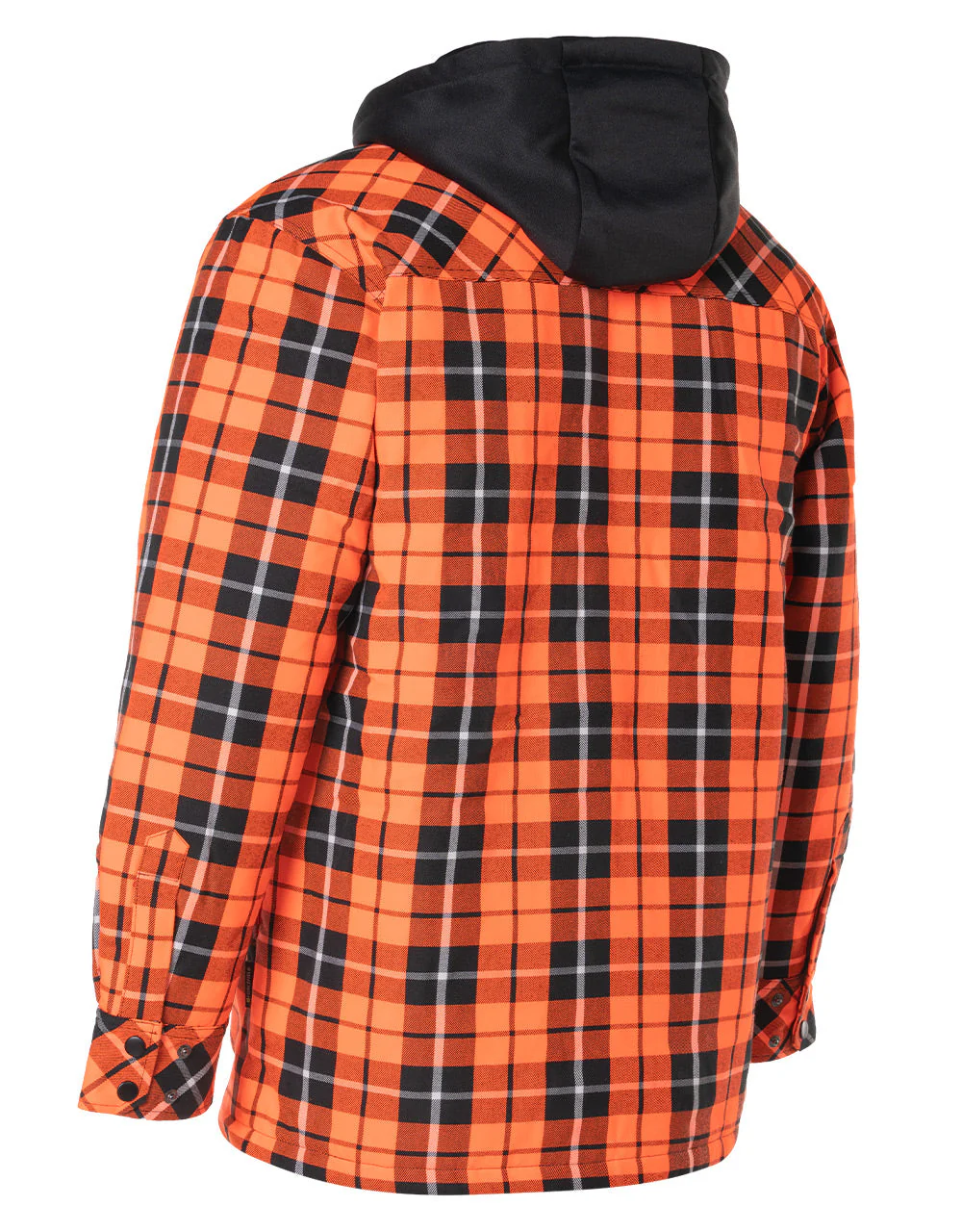 Forcefield Hi Vis Orange Tartan Plaid Hooded Quilt-Lined Flannel Shirt Jacket with Front Zip - Image 3