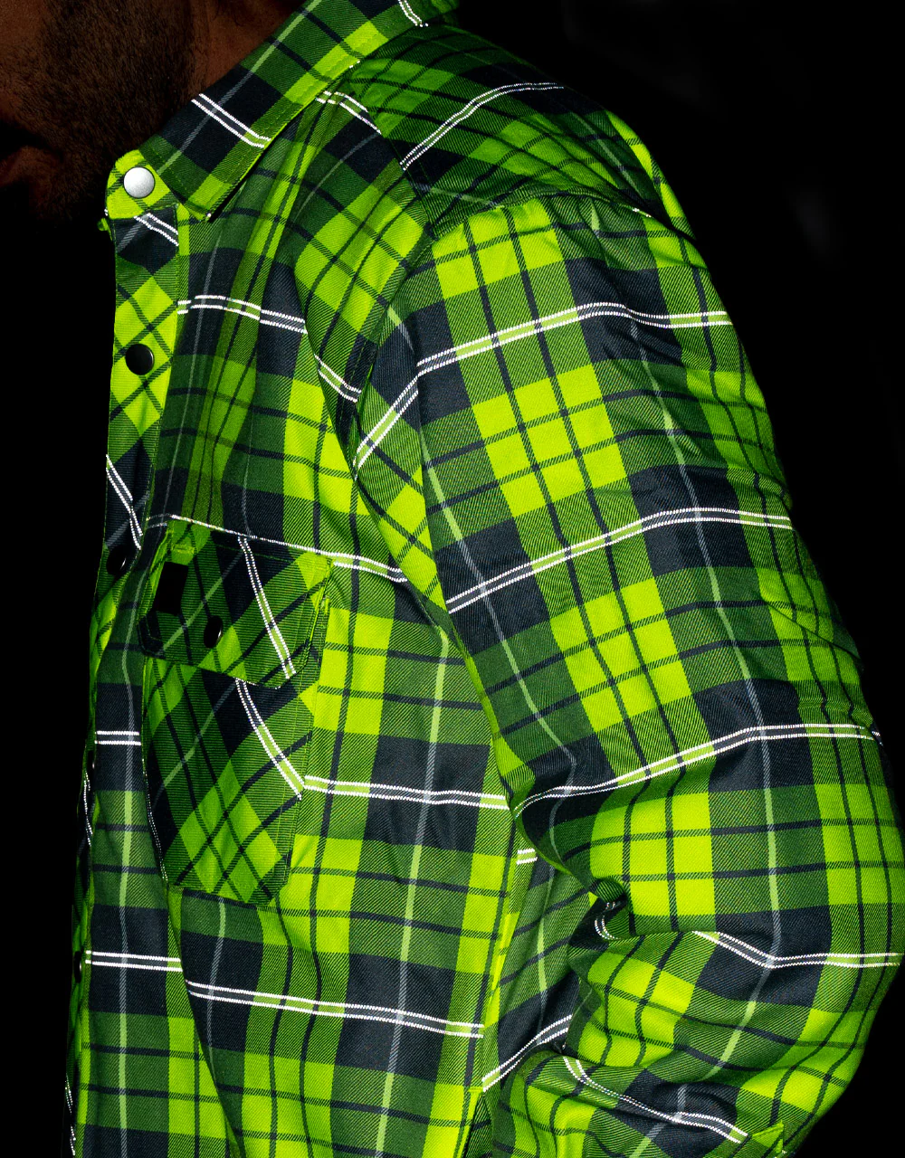 Forcefield Hi Vis Plaid Quilted Flannel Shirt Jacket with Reflective Striping - Image 4