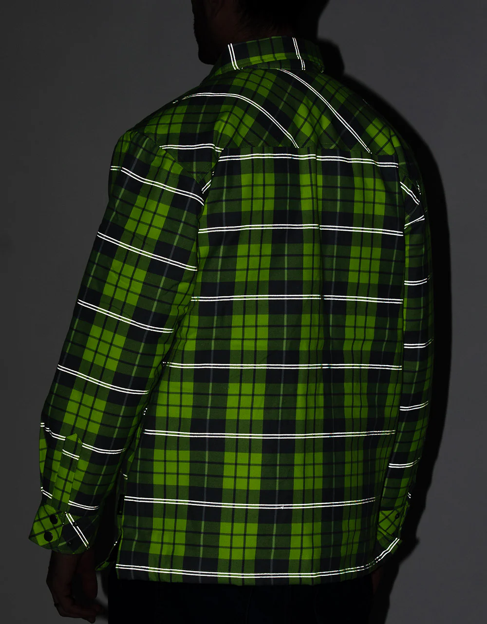 Forcefield Hi Vis Plaid Quilted Flannel Shirt Jacket with Reflective Striping - Image 5
