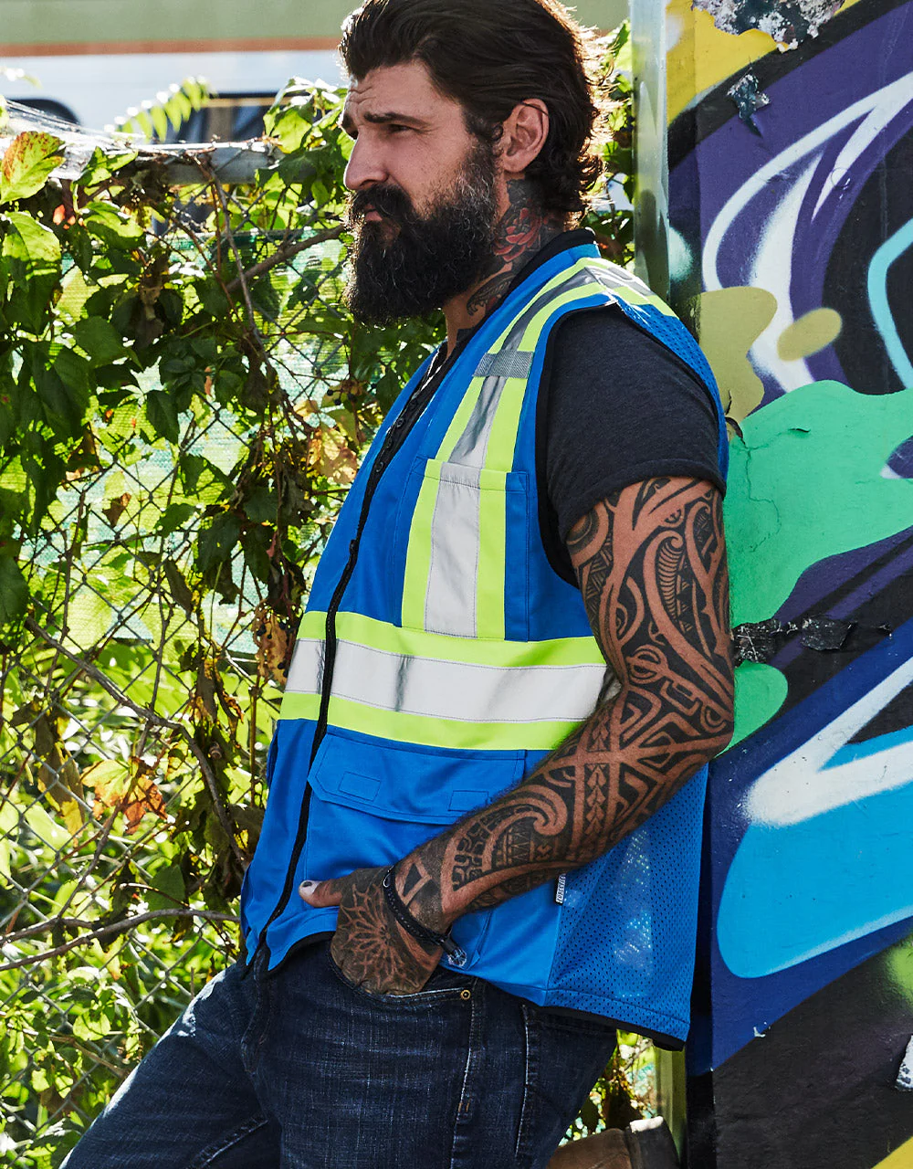 Forcefield Hi Vis Traffic Safety Vest with Zipper Front, Tricot Polyester - Image 4