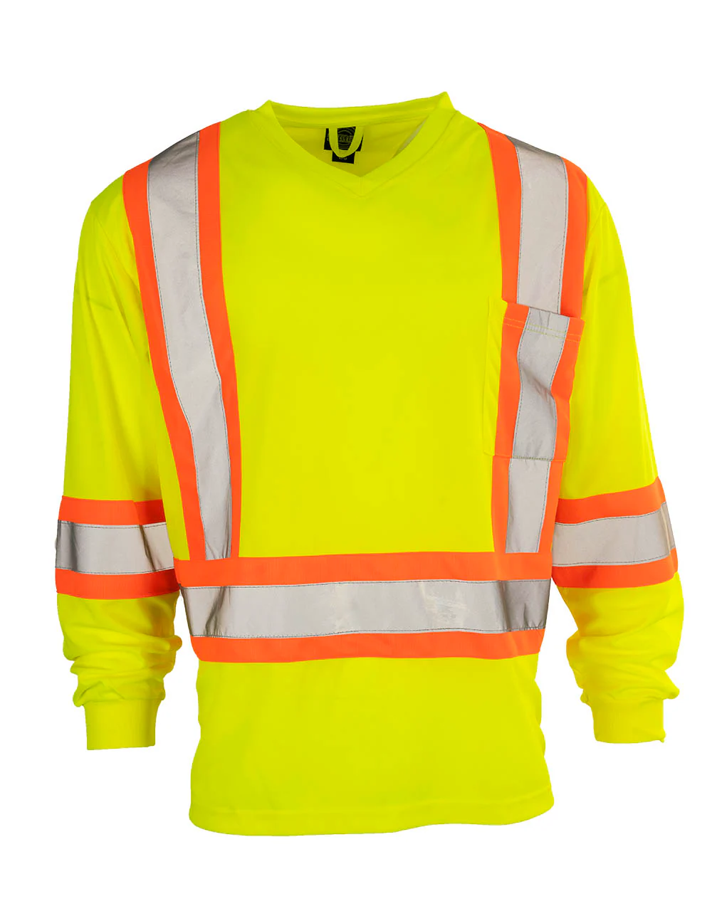 Forcefield Hi Vis V-Neck Long Sleeve Safety Tee with Chest Pocket - Image 2