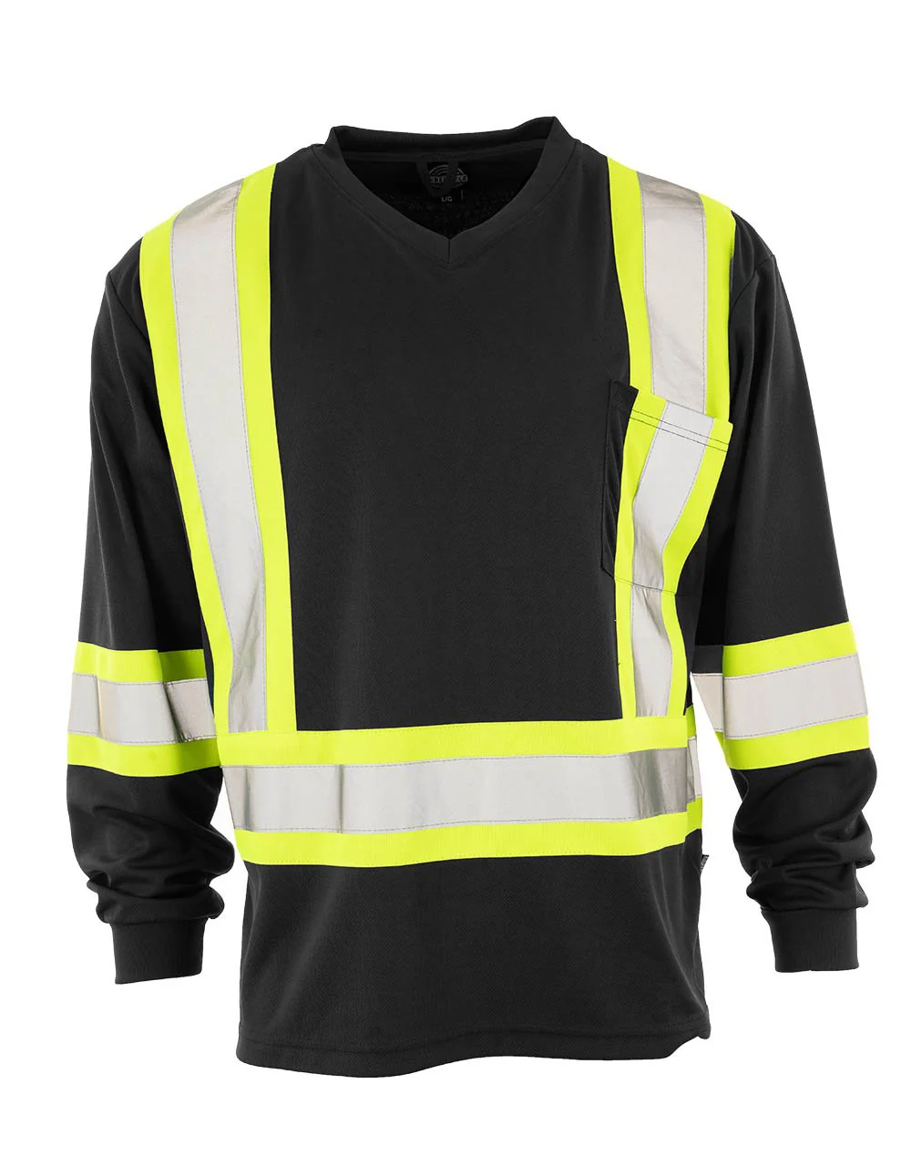Forcefield Hi Vis V-Neck Long Sleeve Safety Tee with Chest Pocket - Image 3