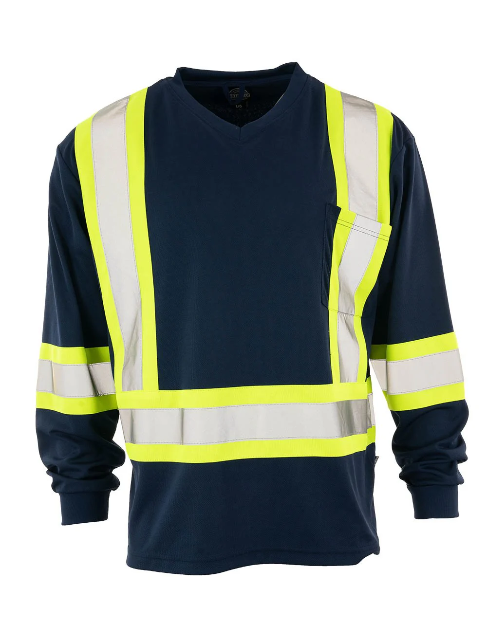 Forcefield Hi Vis V-Neck Long Sleeve Safety Tee with Chest Pocket - Image 4