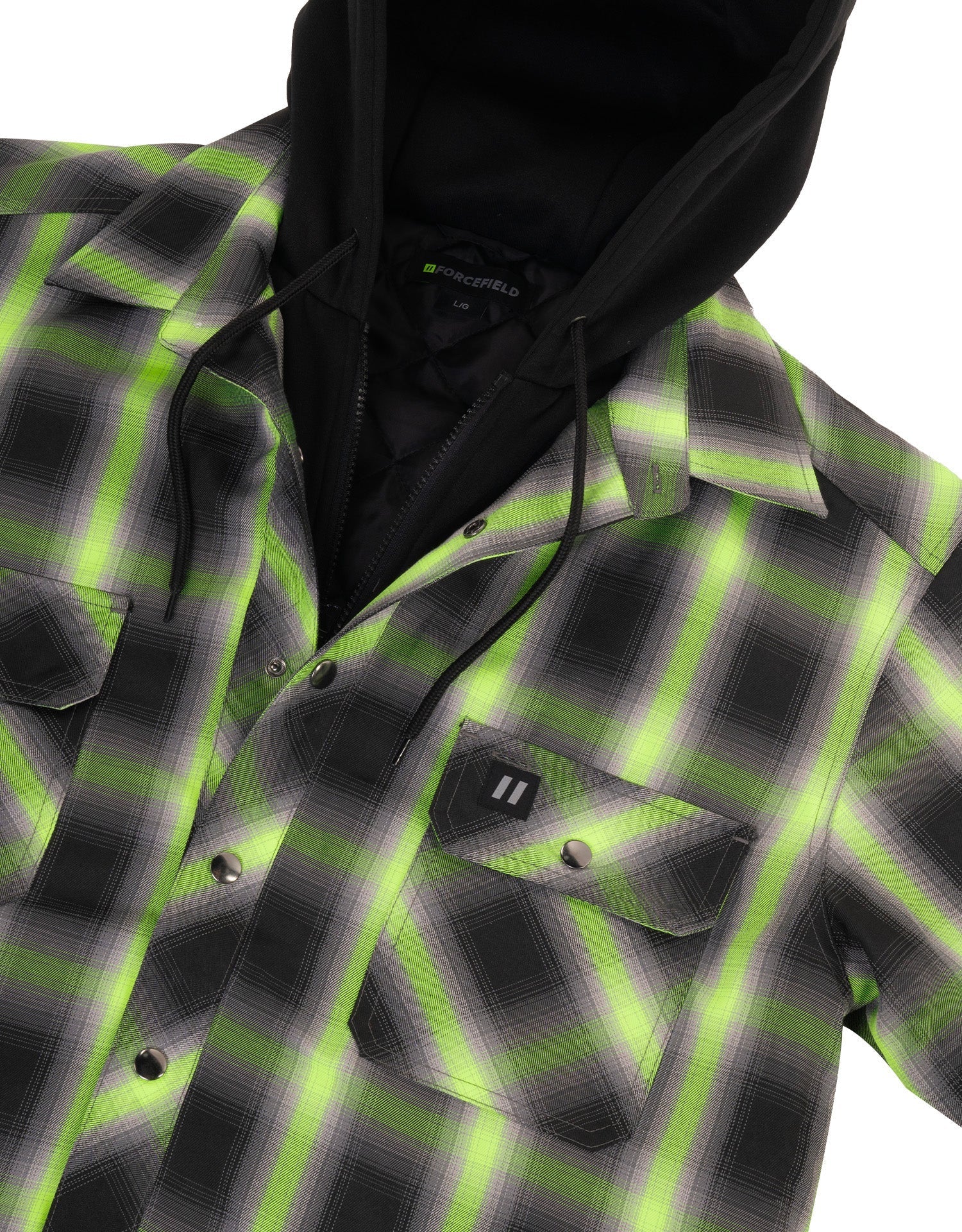 Forcefield Lime Ombre Plaid Hooded Quilt-lined Shirt Jacket - Image 3
