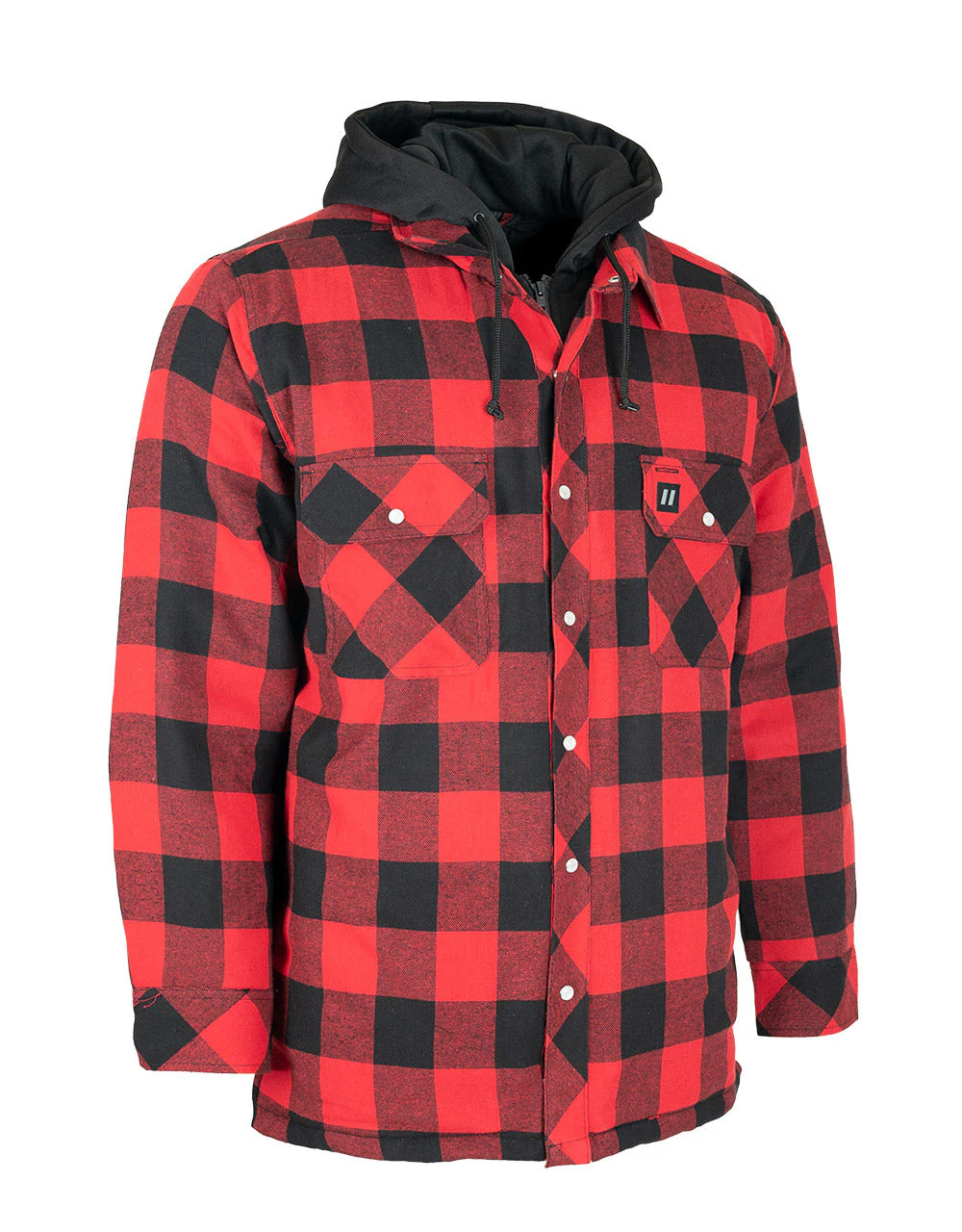 Forcefield Red Buffalo Hooded Plaid Quilt-Lined Flannel Shirt Jacket