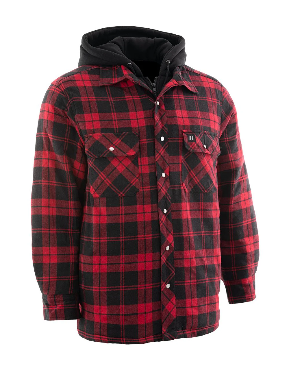 Forcefield Red Hooded Plaid Sherpa-lined Flannel Shirt Jacket
