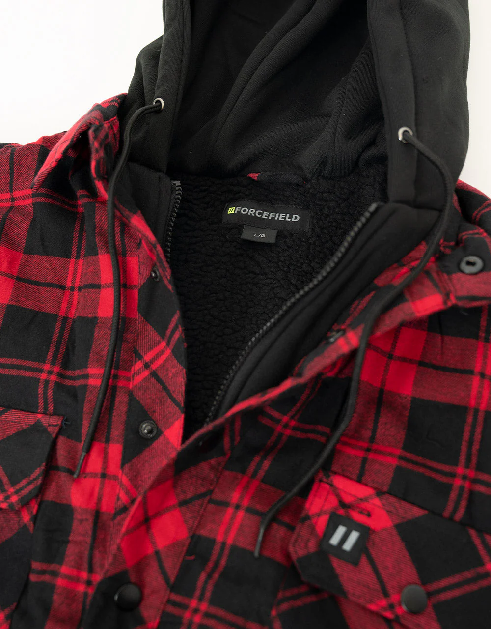 Forcefield Red Hooded Plaid Sherpa-lined Flannel Shirt Jacket - Image 3