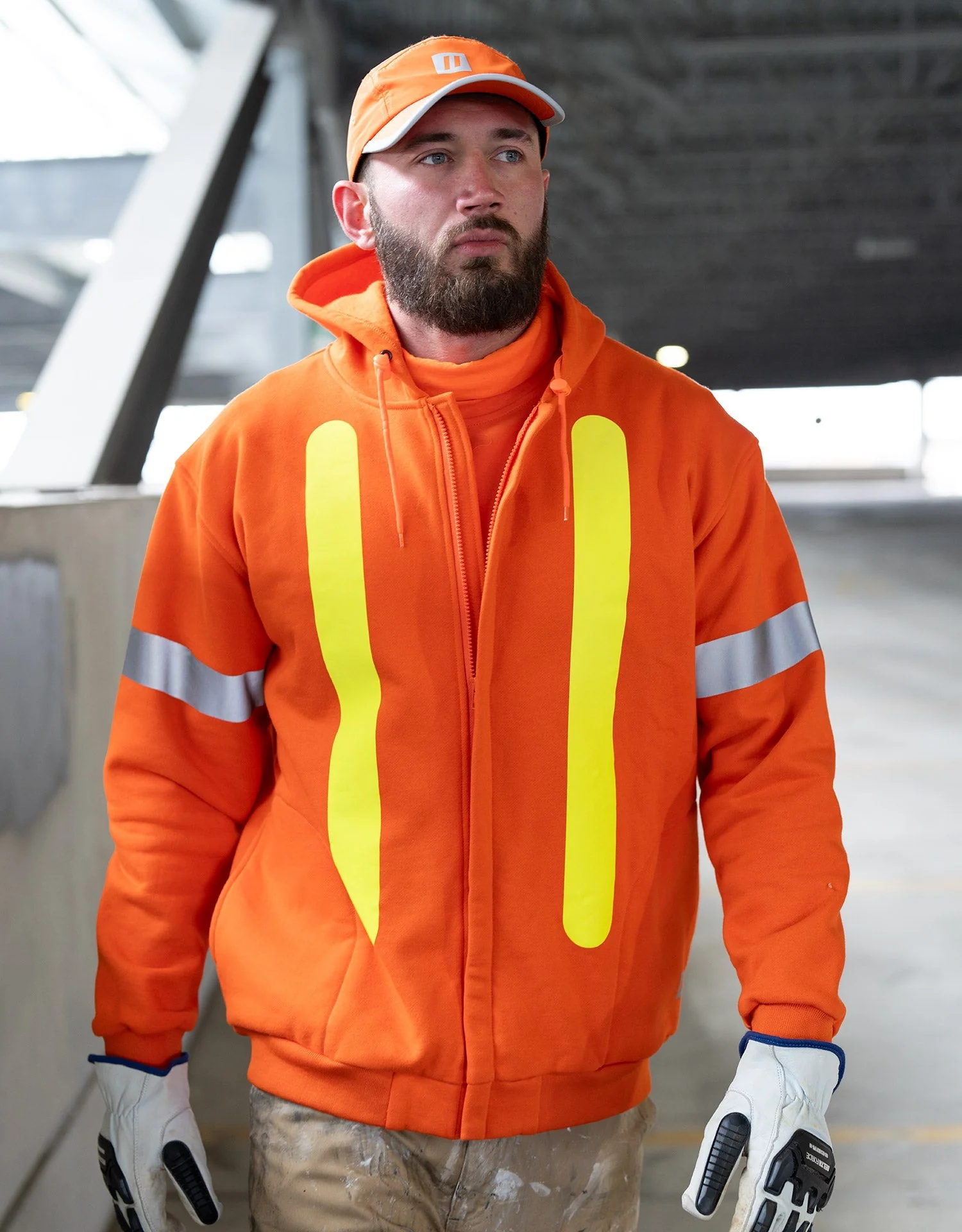 Forcefield Retro Safety Cotton Hoodie With Reflective Arm Striping - Image 3