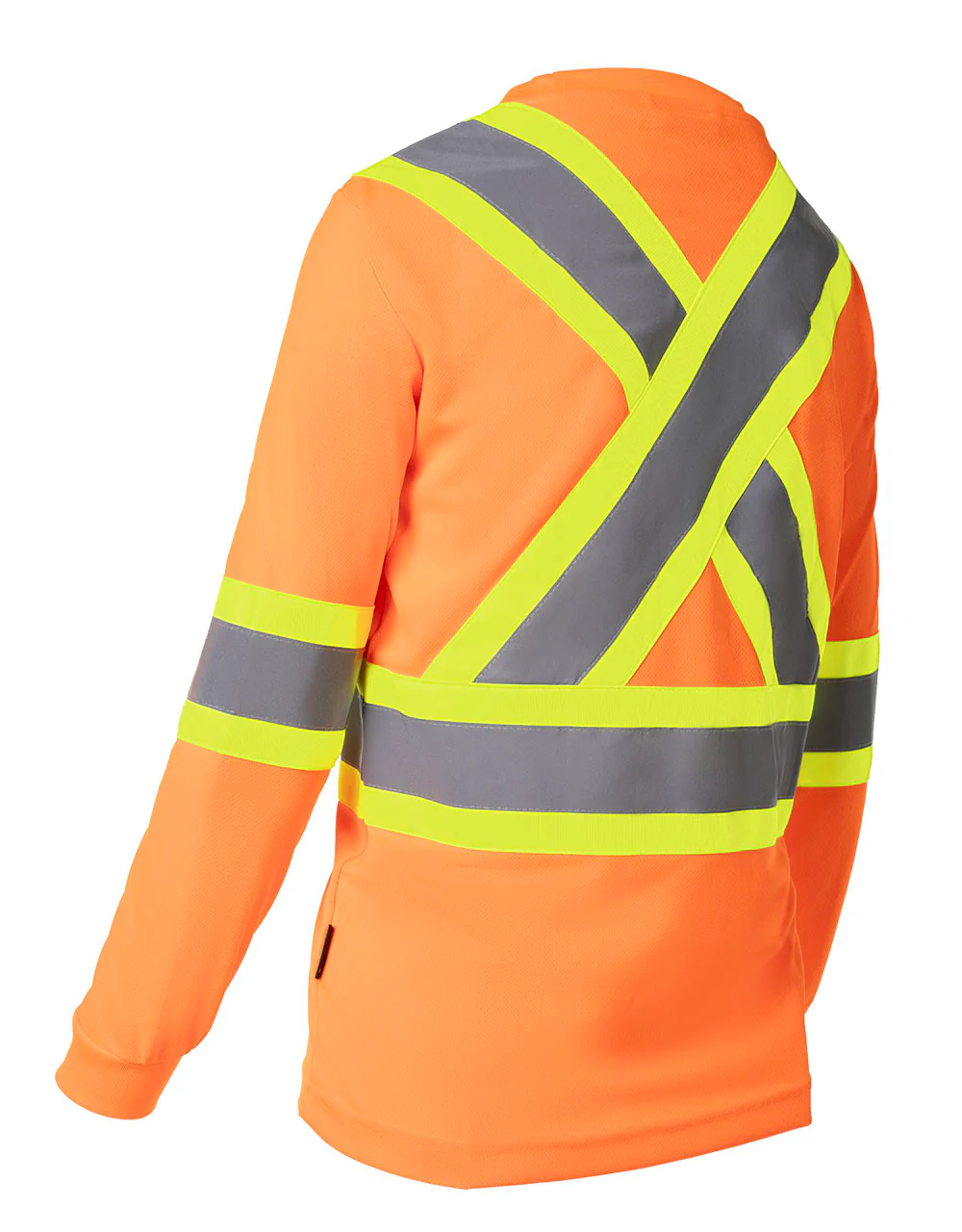 Forcefield Women's Hi Vis Crew Neck Long Sleeve Safety Tee Shirt with Chest Pocket - Image 3