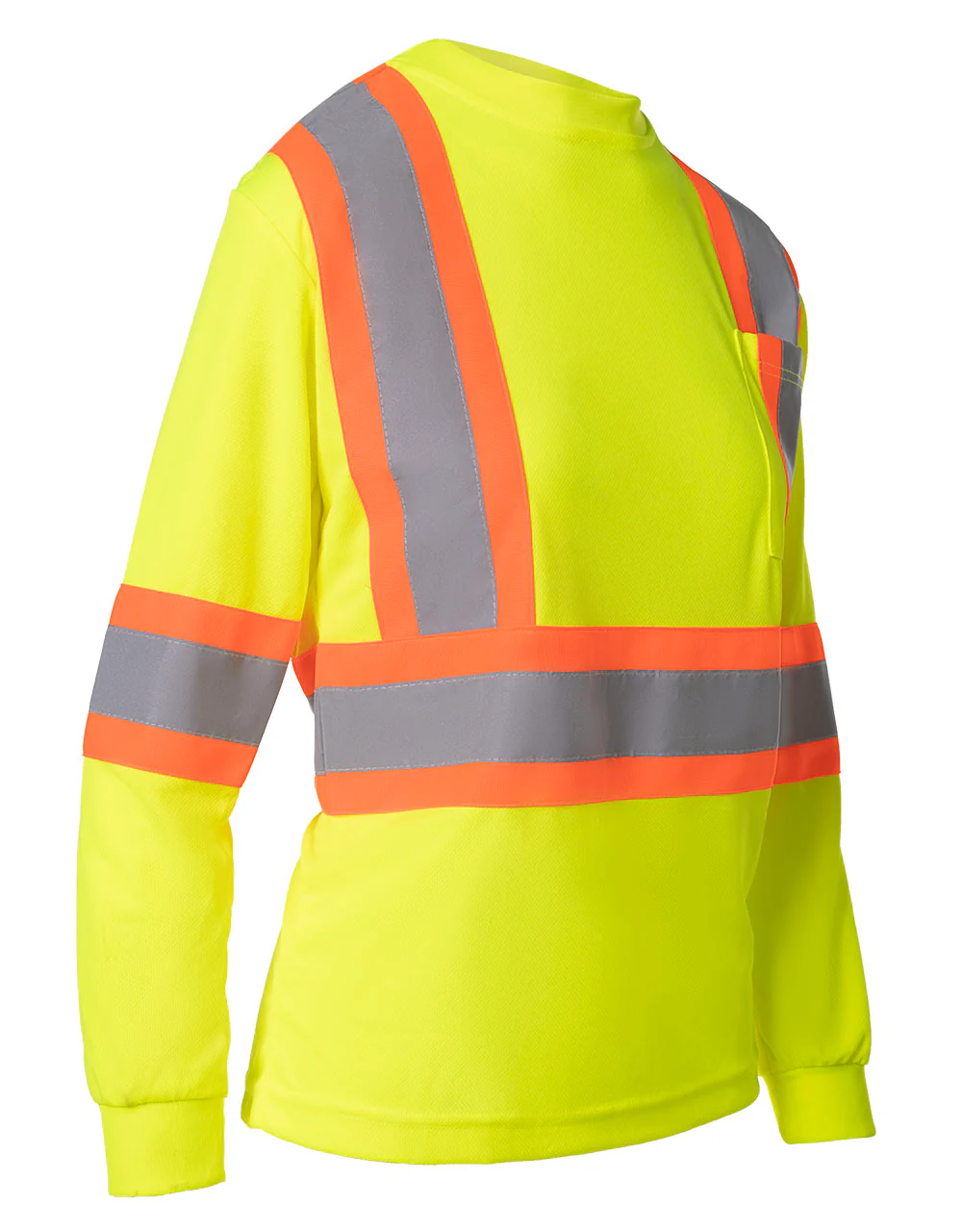 Forcefield Women's Hi Vis Crew Neck Long Sleeve Safety Tee Shirt with Chest Pocket - Image 5
