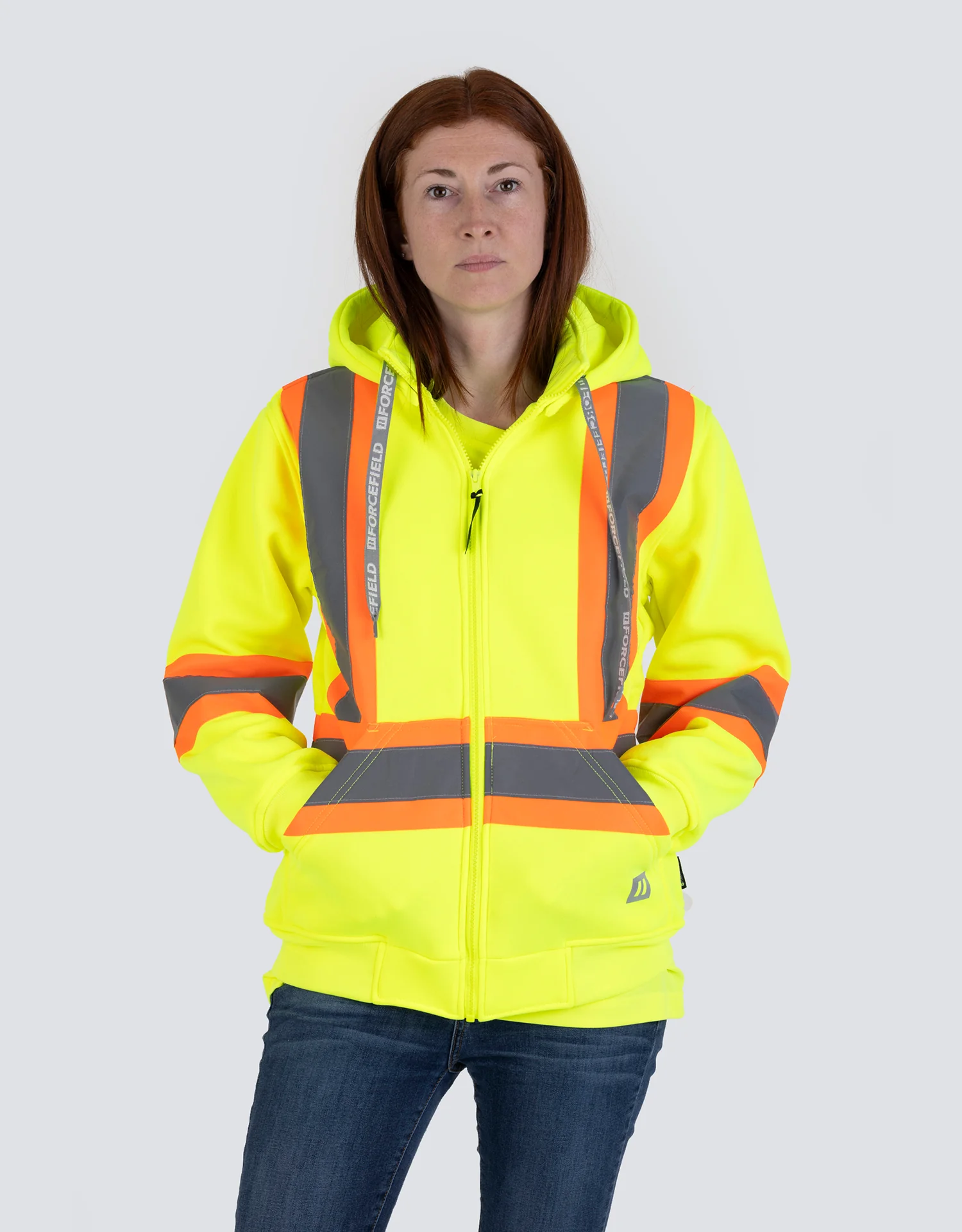 Forcefield Women's Hi Vis Lime Safety Hoodie with Detachable Hood
