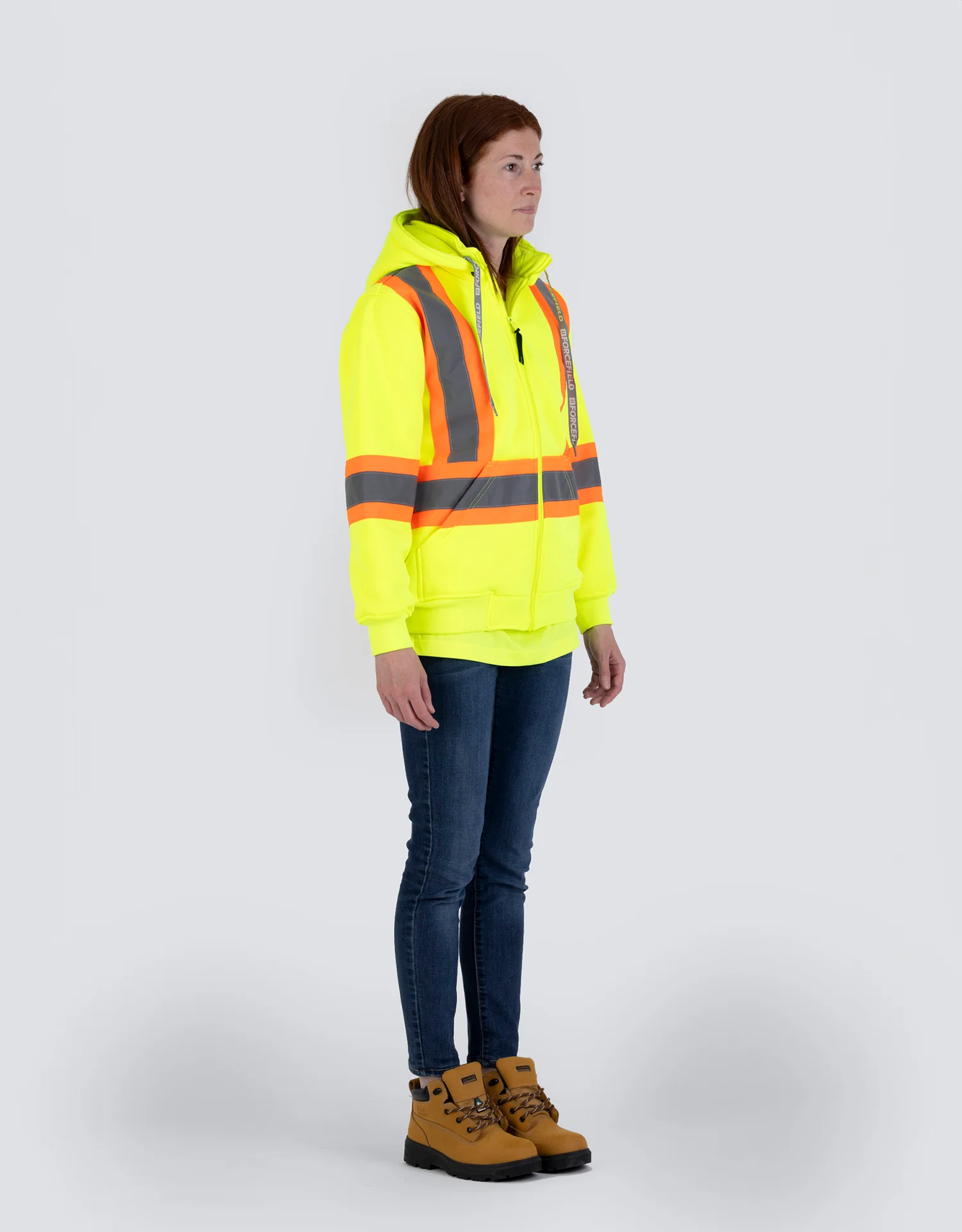 Forcefield Women's Hi Vis Lime Safety Hoodie with Detachable Hood - Image 2