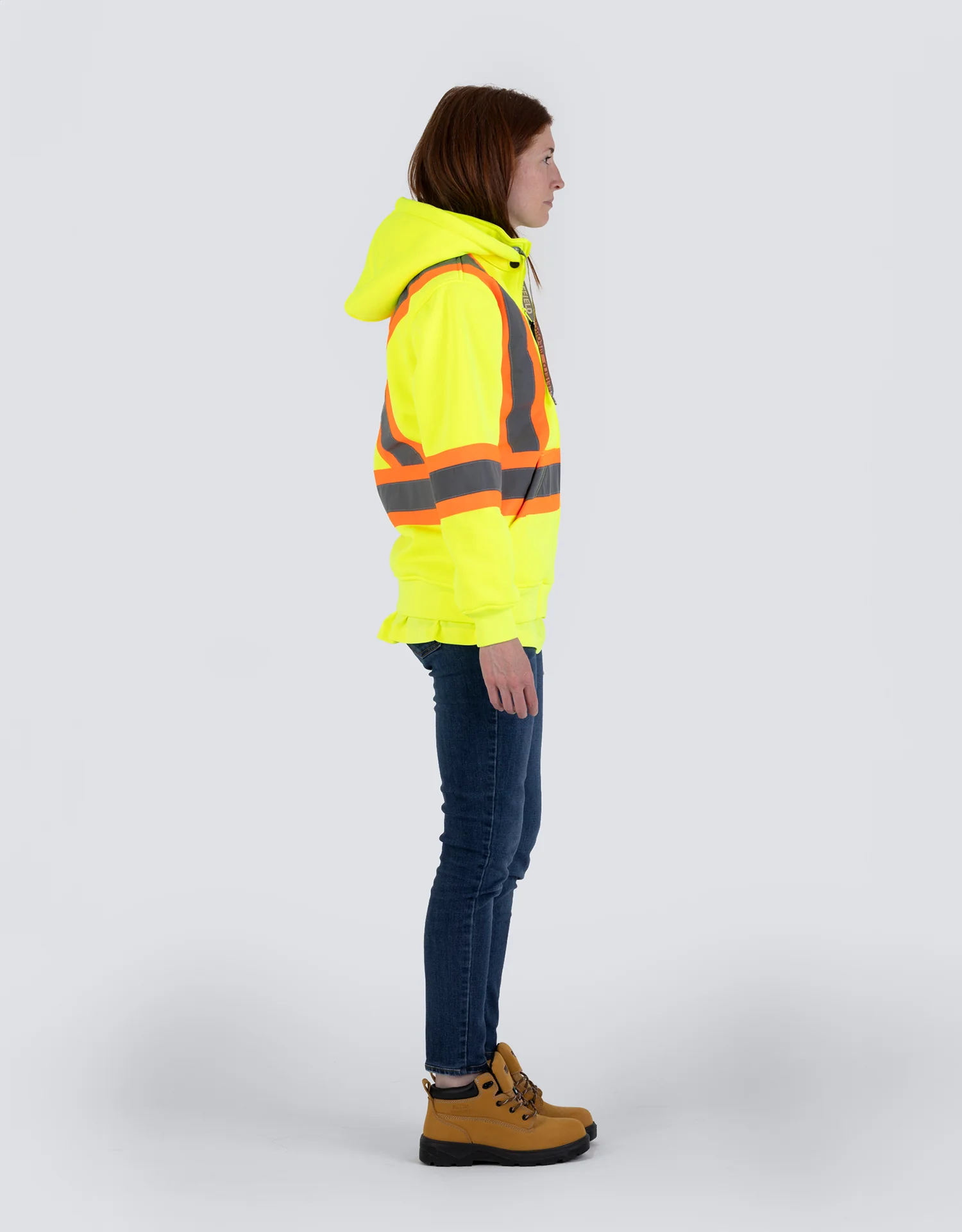 Forcefield Women's Hi Vis Lime Safety Hoodie with Detachable Hood - Image 3