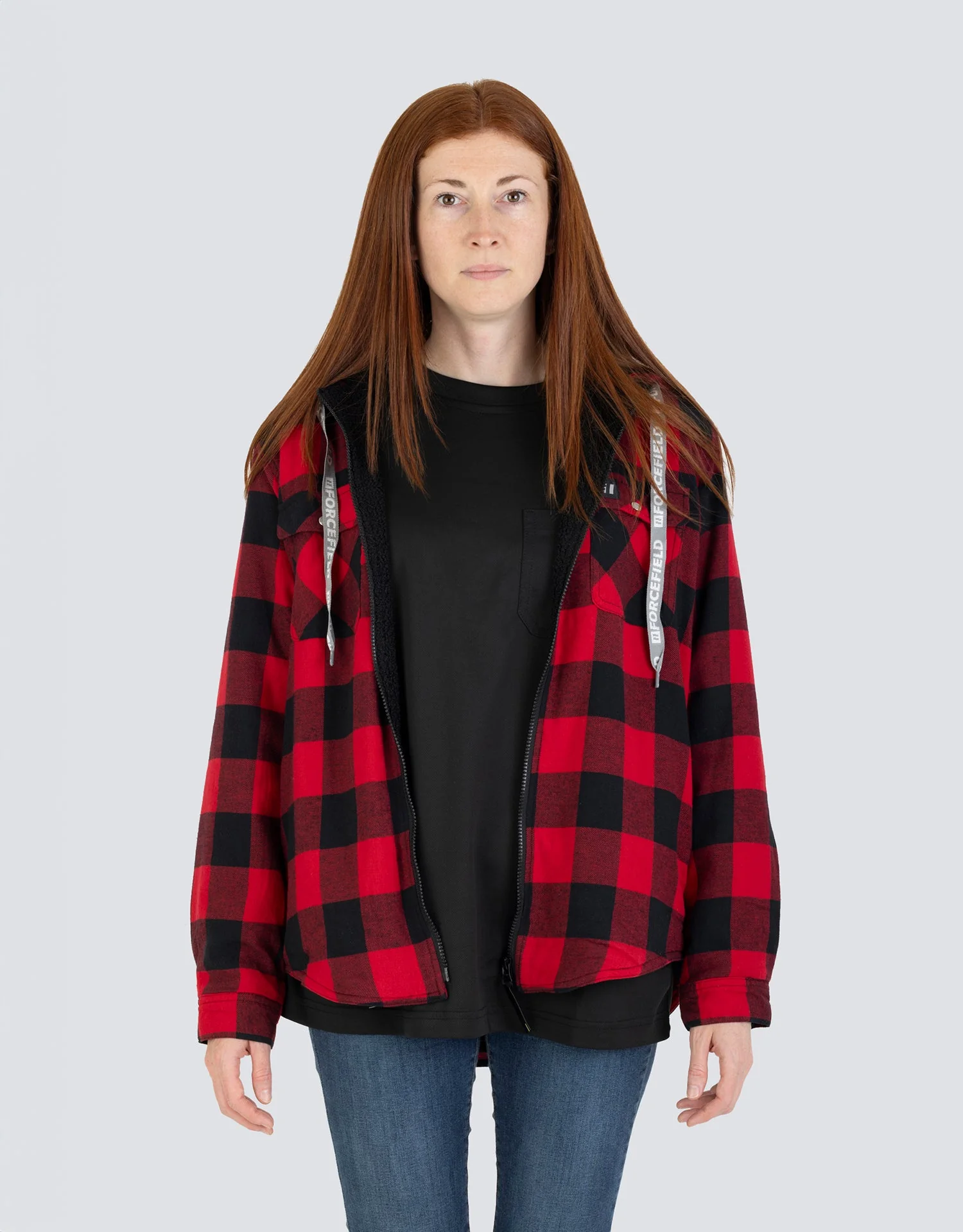 Forcefield Women's Hooded Sherpa-Lined Buffalo Plaid Flannel Shirt jacket - Image 5