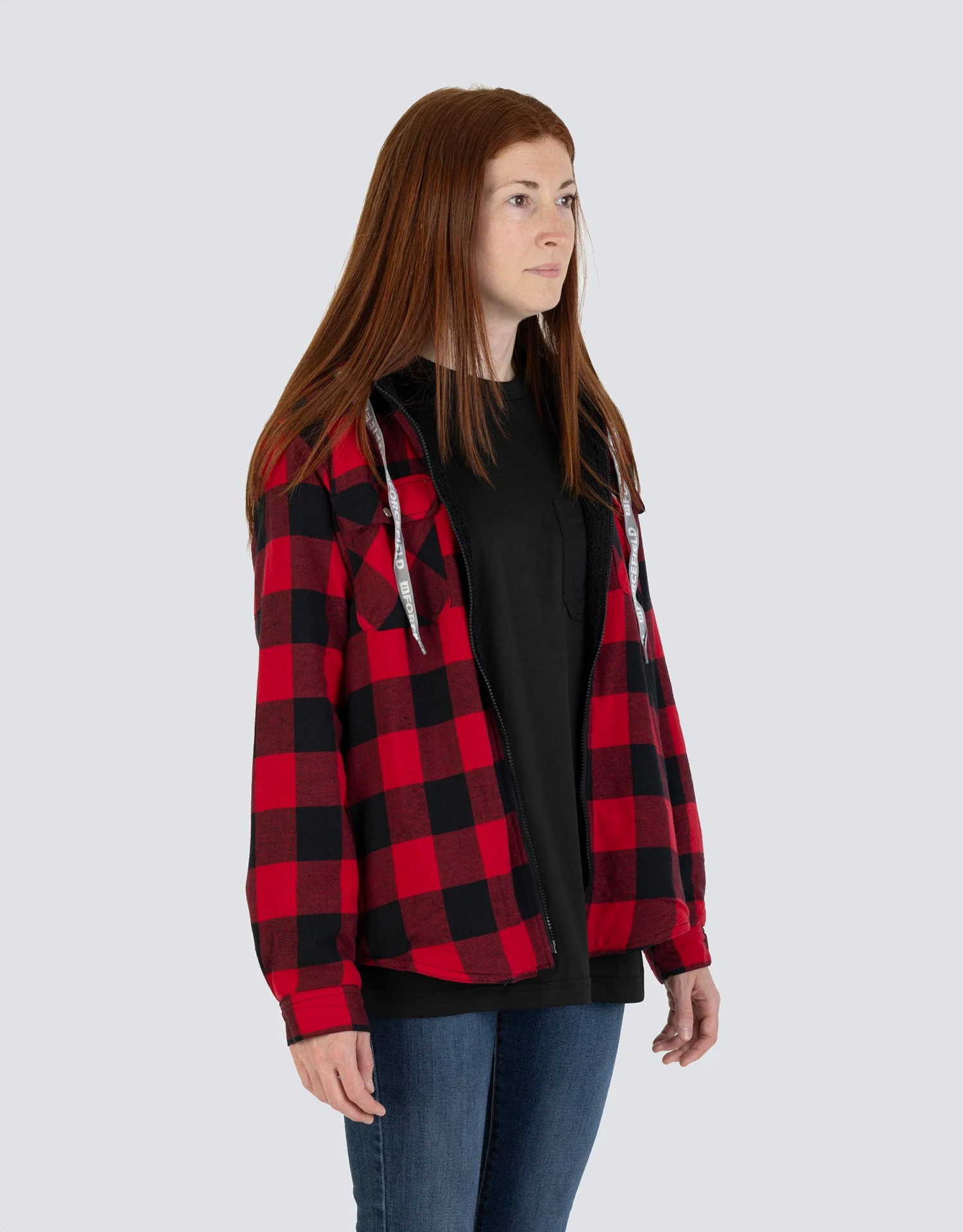 Forcefield Women's Hooded Sherpa-Lined Buffalo Plaid Flannel Shirt jacket - Image 6