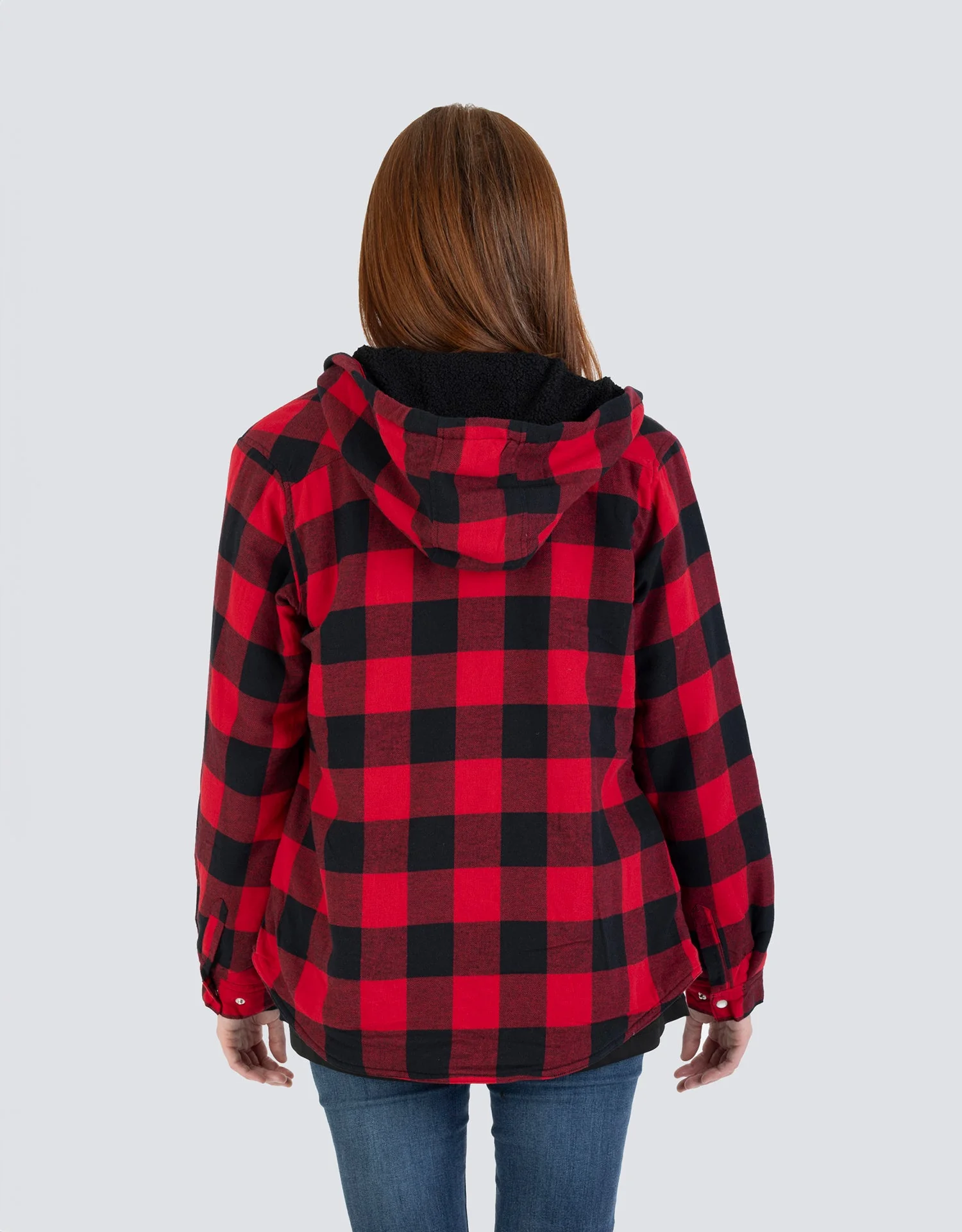 Forcefield Women's Hooded Sherpa-Lined Buffalo Plaid Flannel Shirt jacket - Image 7